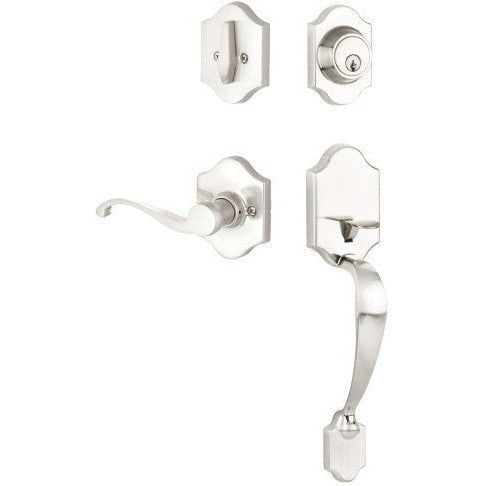 The Yale Expressions Everly Single Cylinder Entry Set with Right Handed Farmington Lever, Kwikset Keyway in Satin Nickel finish