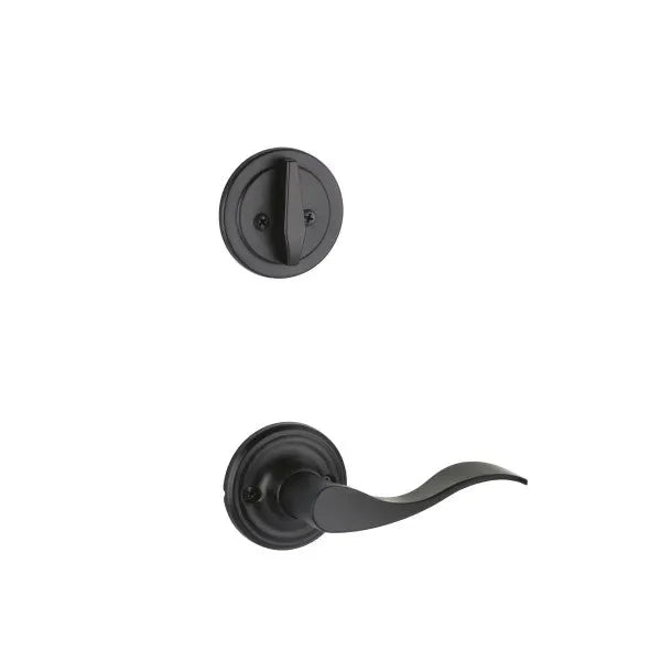 The Yale Expressions Single Cylinder Maguire Interior Trim Pack with Left Handed Brunswick Lever-Exterior Trim Sold Separately in Flat Black finish.