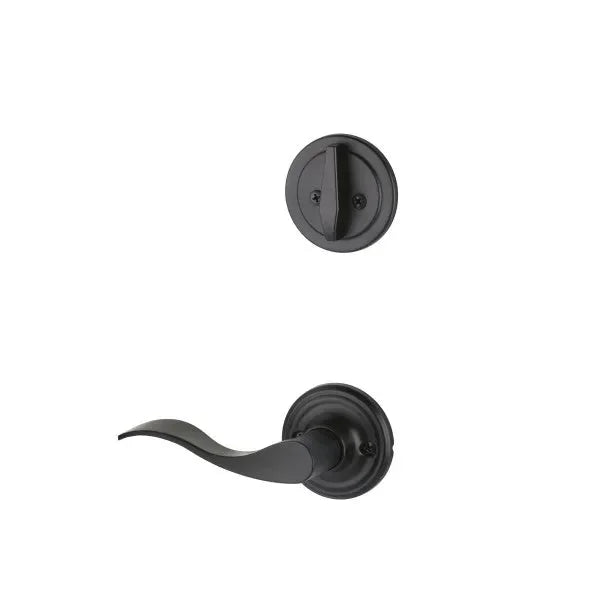 The Yale Expressions Single Cylinder Maguire Interior Trim Pack with Right Handed Brunswick Lever-Exterior Trim Sold Separately in Flat Black finish.