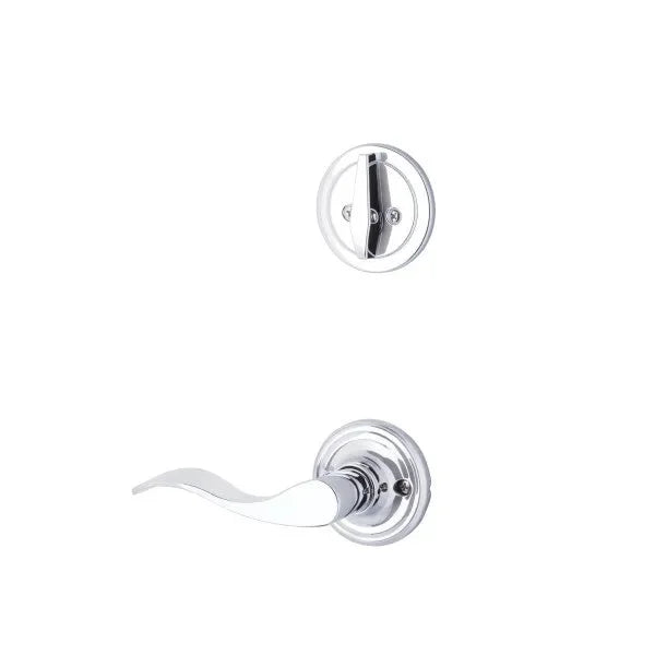 The Yale Expressions Single Cylinder Maguire Interior Trim Pack with Right Handed Brunswick Lever-Exterior Trim Sold Separately in Polished Chrome finish.