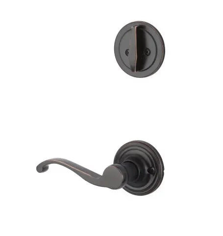 The Yale Expressions Single Cylinder Maguire Interior Trim Pack with Right Handed Farmington Lever-Exterior Trim Sold Separately in Oil Rubbed Bronze finish.
