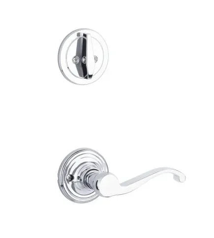 The Yale Expressions Single Cylinder Maguire Interior Trim Pack with Left Handed Farmington Lever-Exterior Trim Sold Separately in Polished Chrome finish.