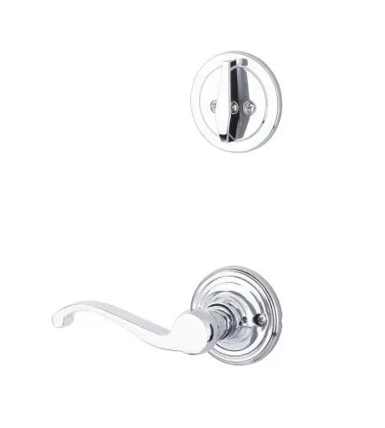 The Yale Expressions Single Cylinder Maguire Interior Trim Pack with Right Handed Farmington Lever-Exterior Trim Sold Separately in Polished Chrome finish.