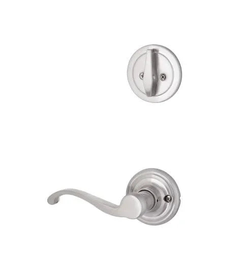 The Yale Expressions Single Cylinder Maguire Interior Trim Pack with Right Handed Farmington Lever-Exterior Trim Sold Separately in Satin Nickel finish.