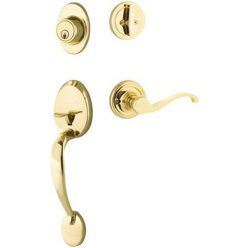 The Yale Expressions Maguire Single Cylinder Entry Set with Left Handed Farmington Lever, Kwikset Keyway in Polished Brass finish