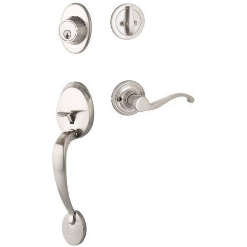 The Yale Expressions Maguire Single Cylinder Entry Set with Left Handed Farmington Lever, Kwikset Keyway in Satin Nickel finish