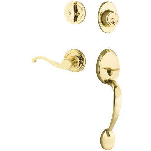 The Yale Expressions Maguire Single Cylinder Entry Set with Right Handed Farmington Lever, Kwikset Keyway in Polished Brass finish