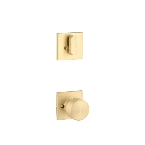 The Yale Expressions Single Cylinder Marcel Interior Trim Pack with Dylan Knob-Exterior Trim Sold Separately in Satin Brass finish.