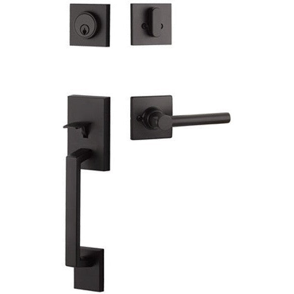 The Yale Expressions Marcel Single Cylinder Entry Set with Interior Holden Lever, Kwikset Keyway in Flat Black finish