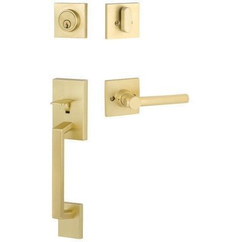 The Yale Expressions Marcel Single Cylinder Entry Set with Interior Holden Lever, Kwikset Keyway in Satin Brass finish