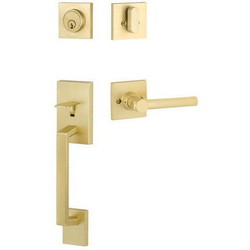 The Yale Expressions Marcel Single Cylinder Entry Set with Interior Holden Lever, Wesier Keyway in Satin Brass finish