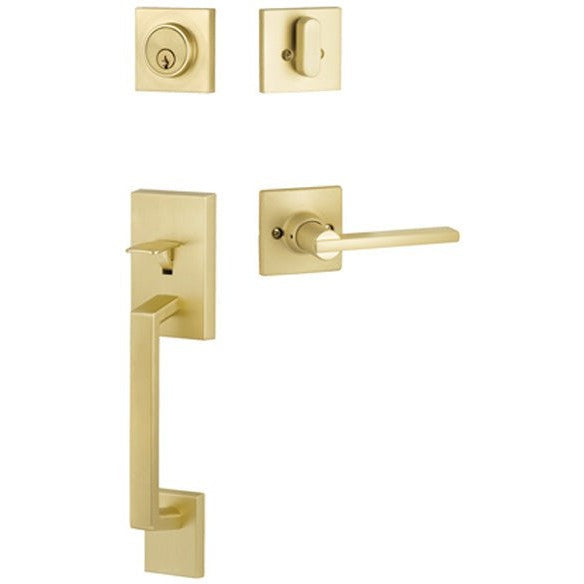 The Yale Expressions Marcel Single Cylinder Entry Set with Interior Nils Lever, Kwikset Keyway in Satin Brass finish