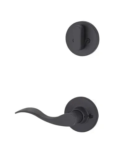 The Yale Expressions Single Cylinder Owen Interior Trim Pack with Right Handed Brunswick Lever-Exterior Trim Sold Separately in Flat Black finish.