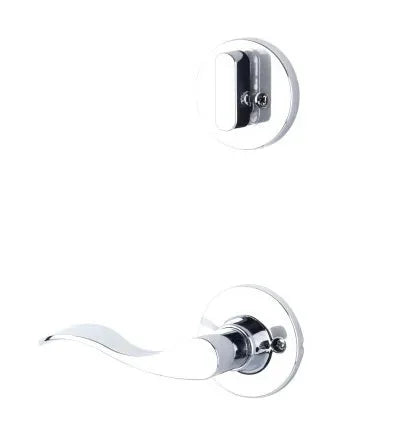 The Yale Expressions Single Cylinder Owen Interior Trim Pack with Right Handed Brunswick Lever-Exterior Trim Sold Separately in Polished Chrome finish.