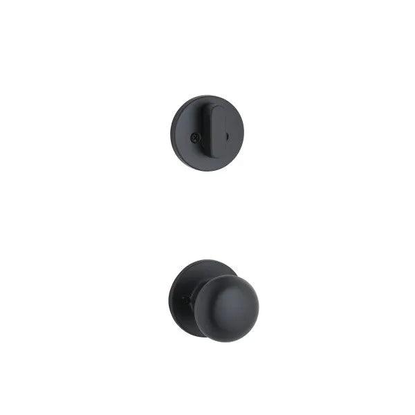 The Yale Expressions Single Cylinder Owen Interior Trim Pack with Walker Knob-Exterior Trim Sold Separately in Flat Black finish.