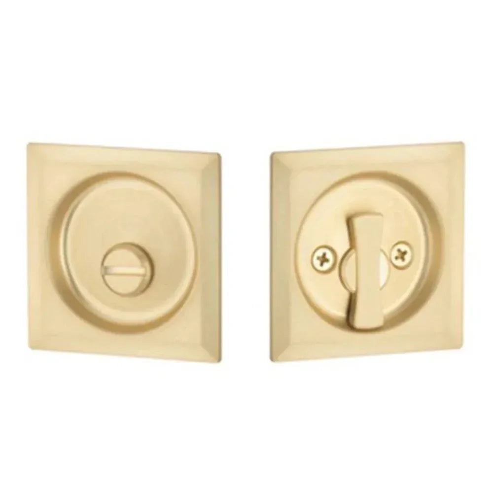 The Yale Expressions Privacy Tubular Square Pocket Door Lock in Satin Brass finish.